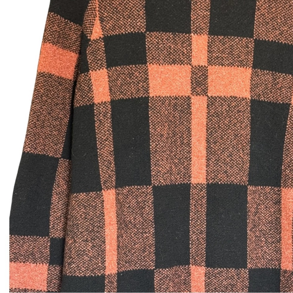 Preswick & Moore Plaid Open Front Cardigan Jacket Black Rust Check Knit Pockets - Picture 3 of 10